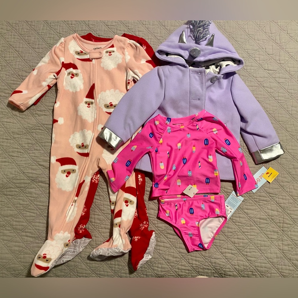 Toddler Girl Onesie BodySuit, Jacket and Swim Bundle 18 months